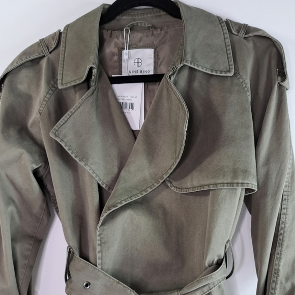 Anine Bing Twill Aria Military Green Cropped Trench Coat Size XS - Picture 15 of 16